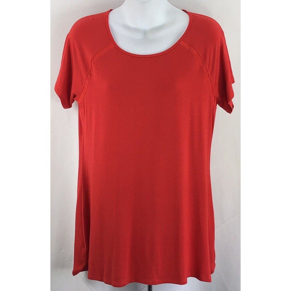 Halston long tee top S red shortsleeve roundneck T-shirt dress stretch modal